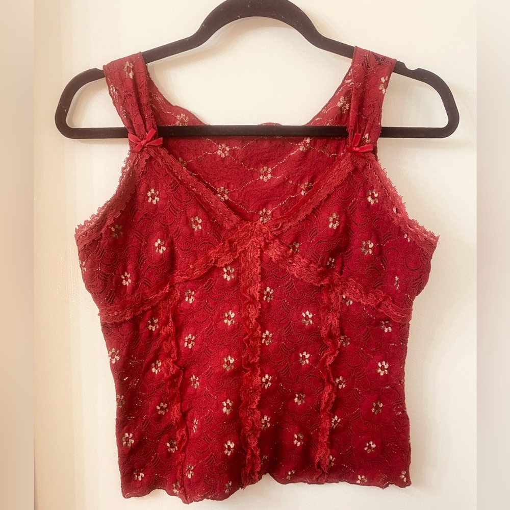 Women’s Red Lace Floral Camisole Tank Top